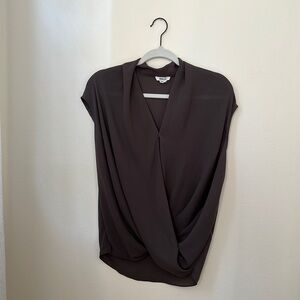 Grey V-Neck Short Sleeve Blouse